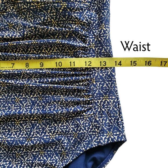 Bond-Eye Australia Nip Tuck Tummy Control Navy Gold Print Swimsuit 12 D/DDD - Picture 14 of 16